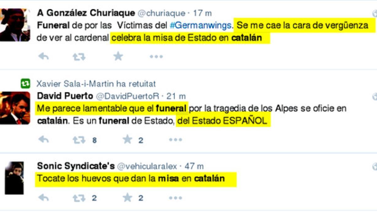 Tuits catalanófobos durante el funeral
