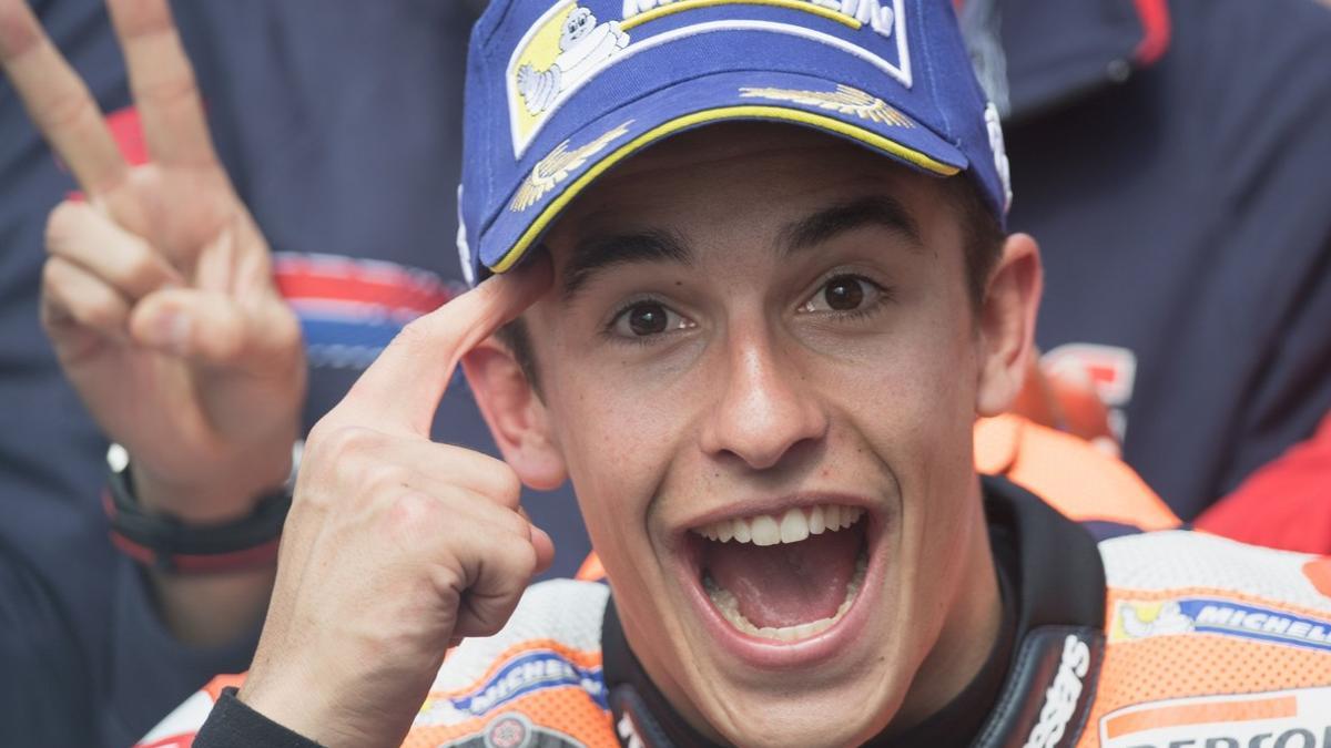 Marc Márquez celebra, al final del GP, la inteligencia con la que actuó en Holanda