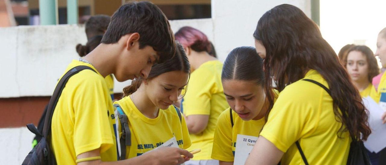 Alumnos participantes en la yincana celebrada ayer por las calles de Córdoba.