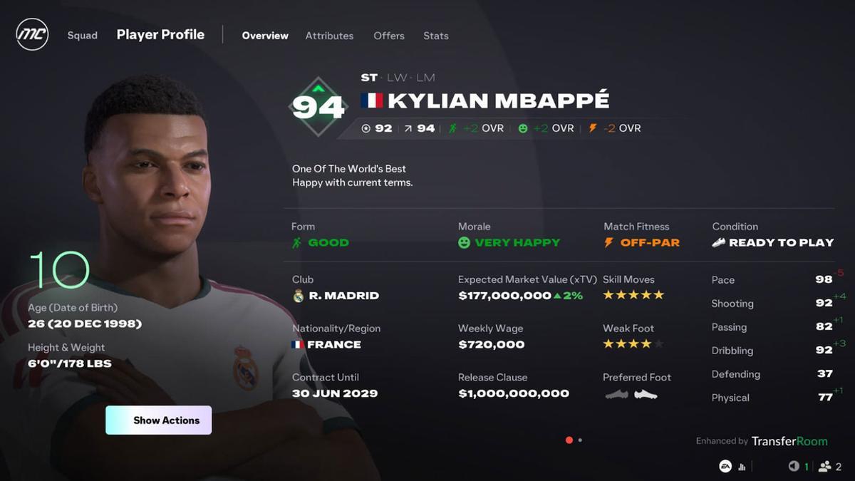 El nuevo menú de cada jugador en el FC 27 modo carrera.