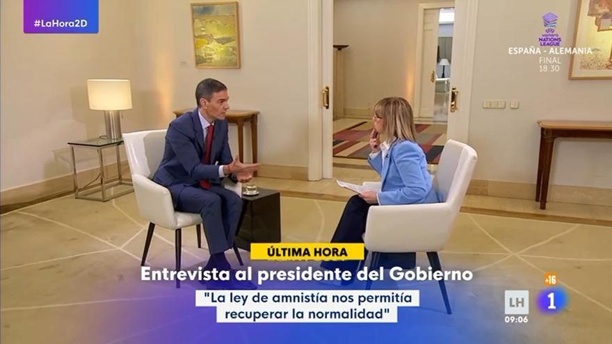 El presidente de Gobierno, Pedro Sánchez, en la entrevista con Gemma Nierga.