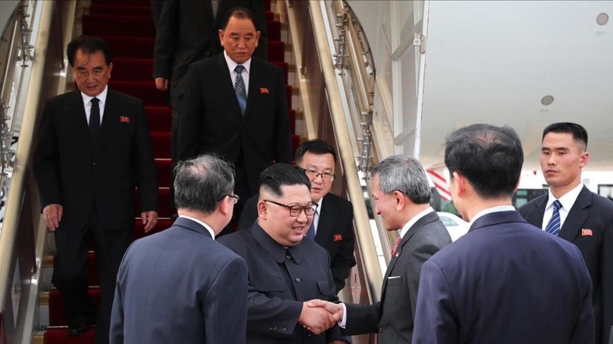 Kim Jong-un a su llegada a Singapur.