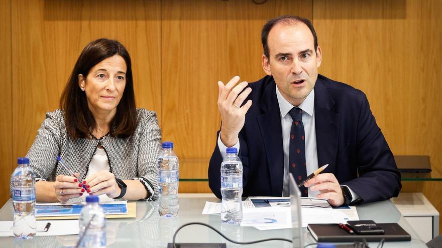 Juan Linares, director de Asesoría Fiscal de Ibercaja, y Elena Vicente, jefa de Fiscalidad Corporativa de Ibercaja, este jueves en Madrid.