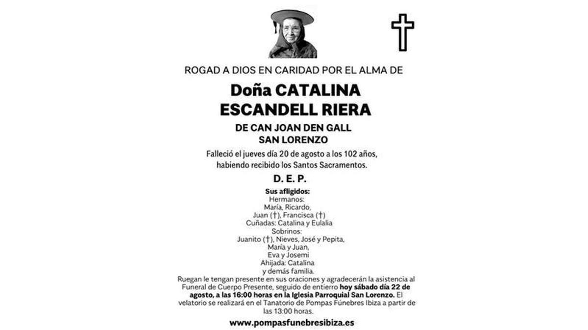 Esquela Catalina Escandell Riera