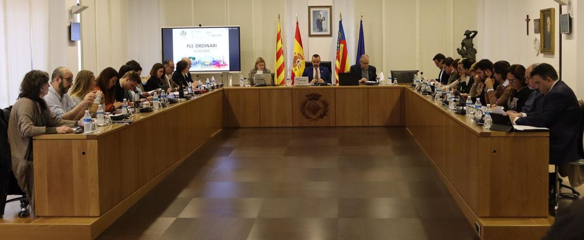 Imagen del pleno ordinario de marzo, celebrado esta mañana por la corporación municipal de Vila-real.