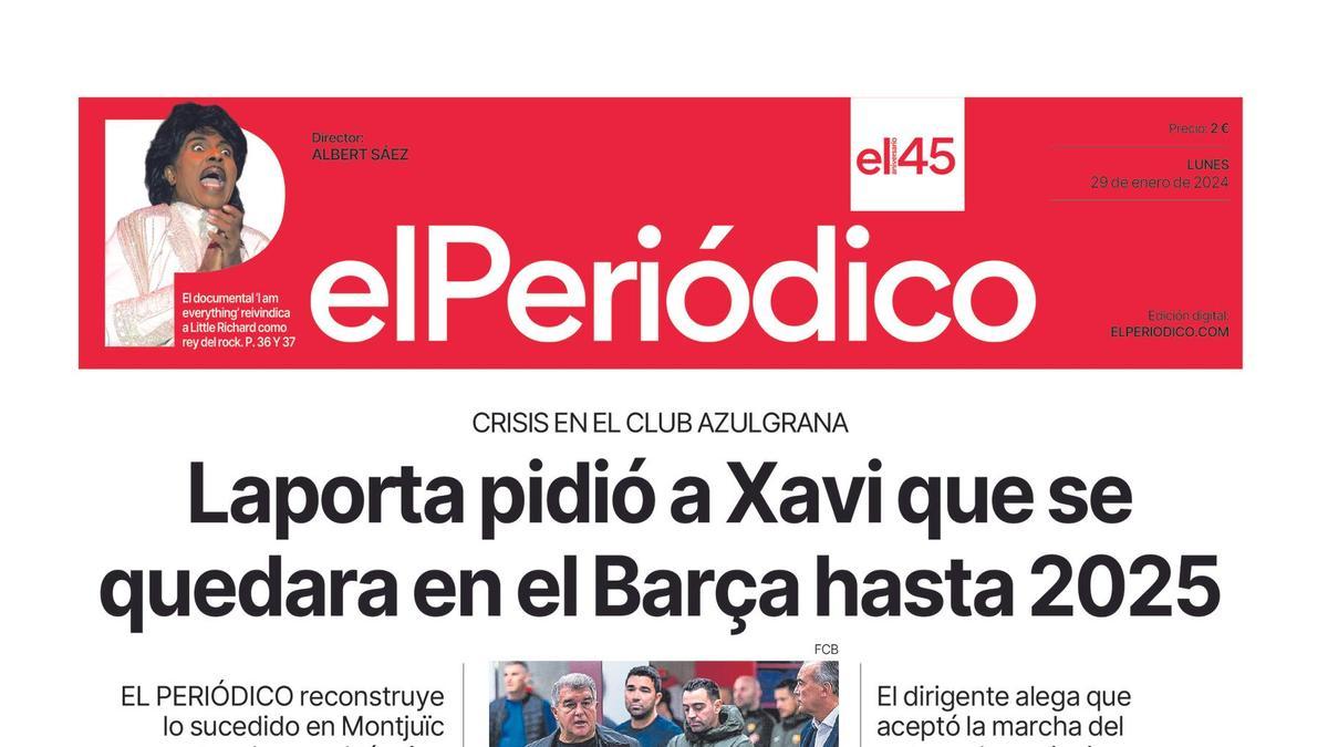 La portada de EL PERIÓDICO del 29 de enero de 2024