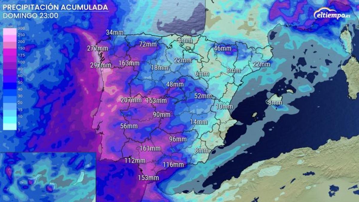 Acumulados previstos hasta el domingo.