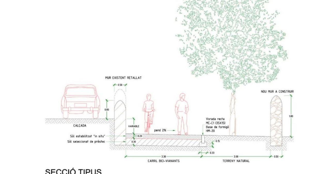 Sección del nuevo paseo de la calle Pere Sant Garau, con un carril bici y zona peatonal. | AJUNTAMENT