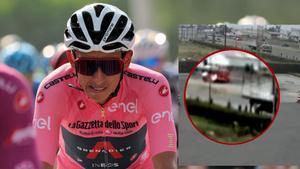 Egan Bernal y una captura del vídeo del accidente