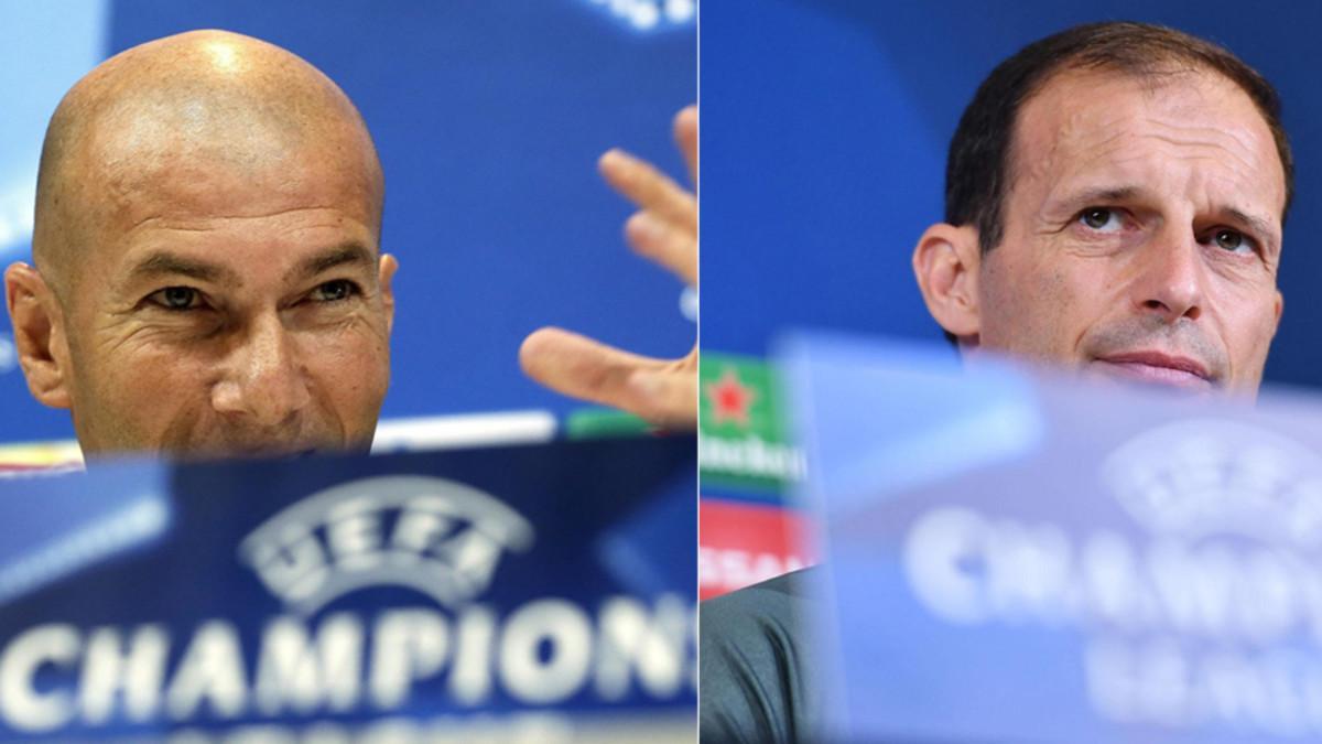 Zinedine Zidane, entrenador del Real Madrid, y Massimiliano Allegri, entrenador de la Juventus de Turín