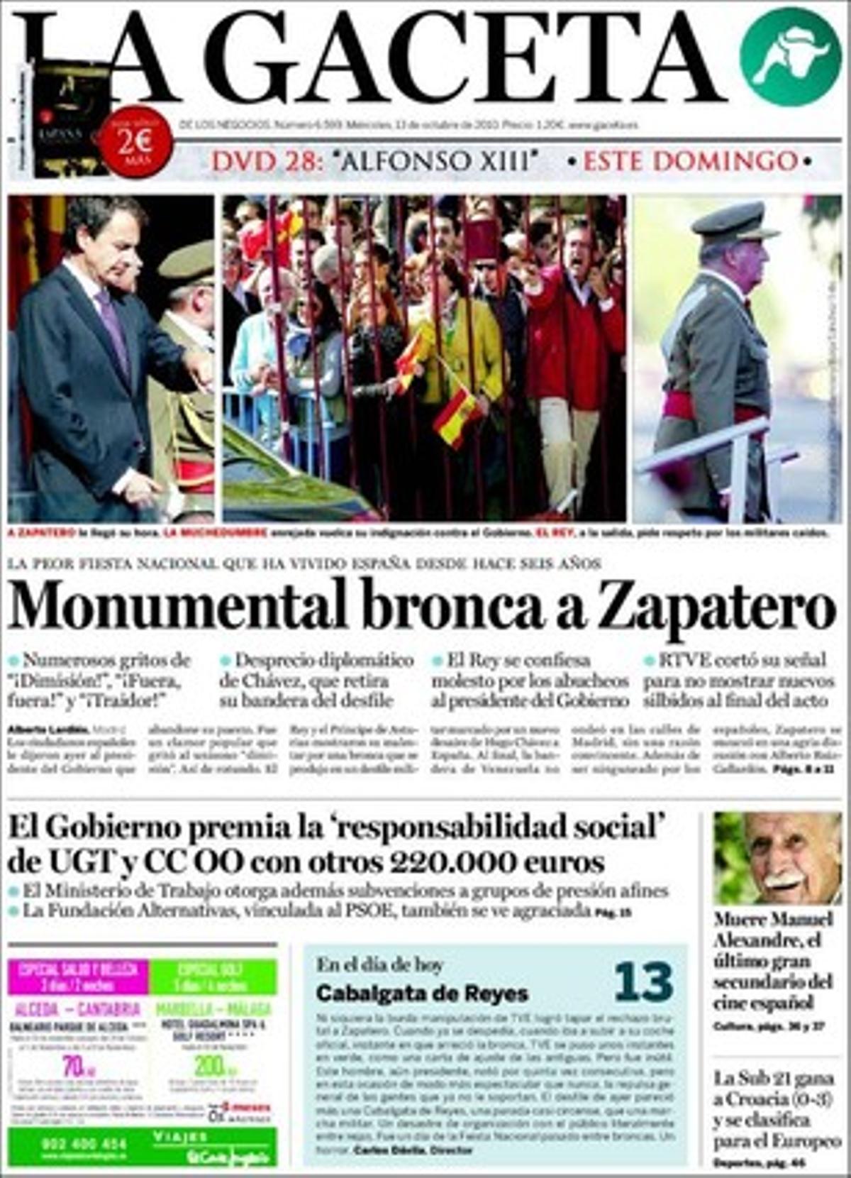 ’La Gaceta’ també informa a les pàgines interiors que Al-Qaida va anunciar ahir la creació d’un ’exèrcit’ al Iemen per netejar la zona de croats i apòstates i que la Comissió Europea planteja la prohibició total de fumar tabac als llocs públics de la UE el 2011.
