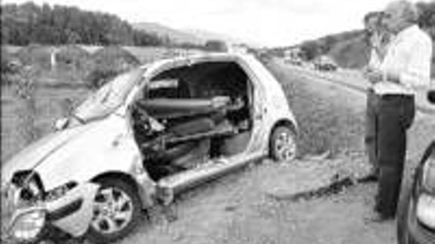 Un coche accidentado lleva días en la cuneta