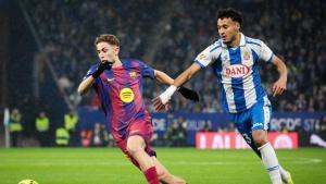 Fermín y El Hilali en el derbi entre Barça y Espanyol de LaLiga 2025/26 en el RCDE Stadium