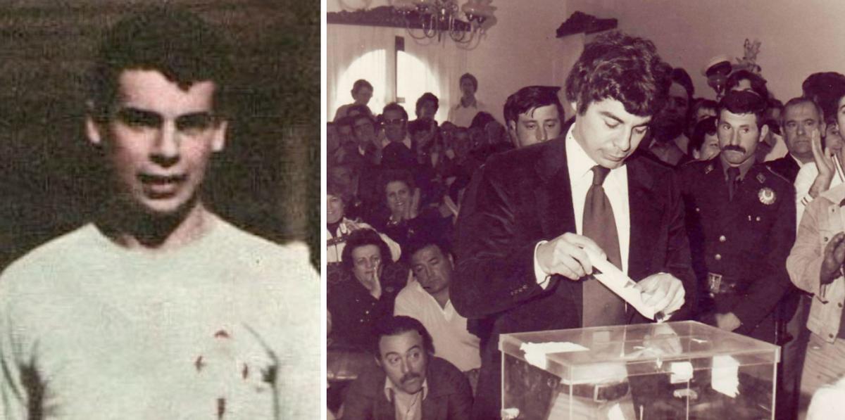 A la izquierda, Álvarez Corbacho vestido de celeste. A la derecha, él mismo deposita su voto en las urnas durante las primeras elecciones democráticas, en 1979.