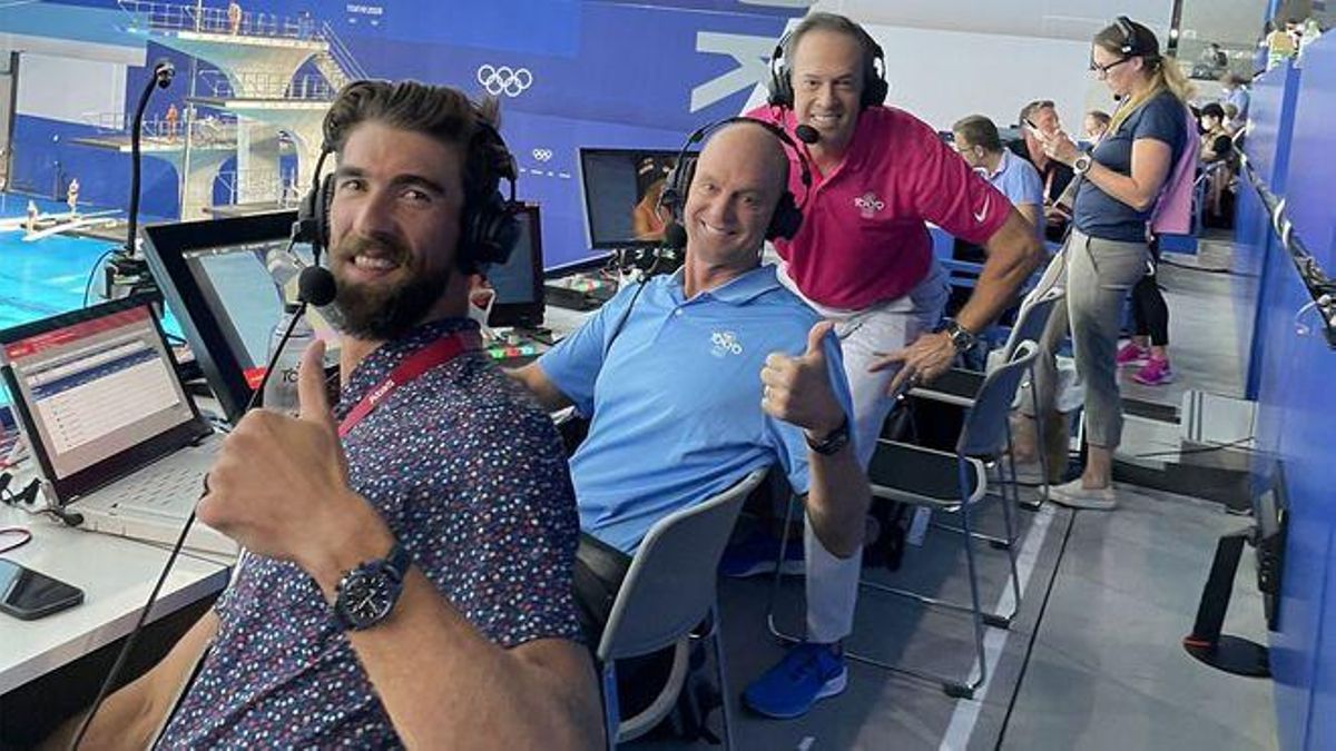 Michael Phelps, cometarista de la NBC en Tokio.