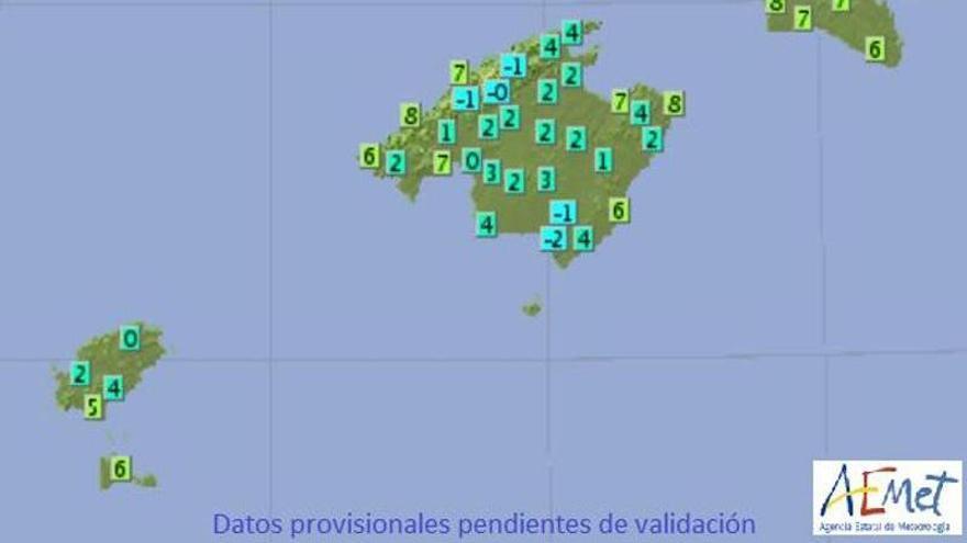 Mapa de temperaturas mínimas.