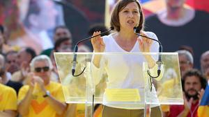 Fotografia d’arxiu. Forcadell, durant un acte de l’ANC per la unitat política davant el procés a la plaça de Catalunya.