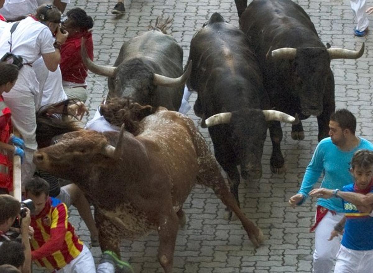 Una jove australiana de 23 anys just després de ser banyegada per un toro.