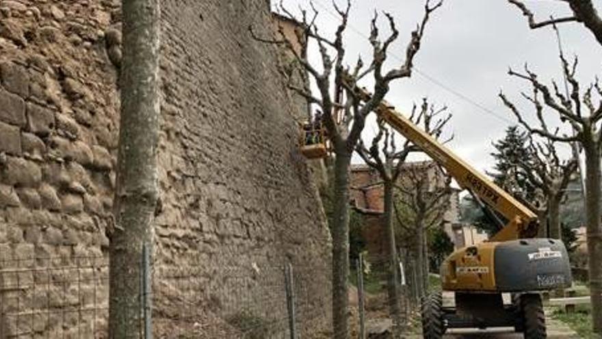 Operaris treballant en la muralla