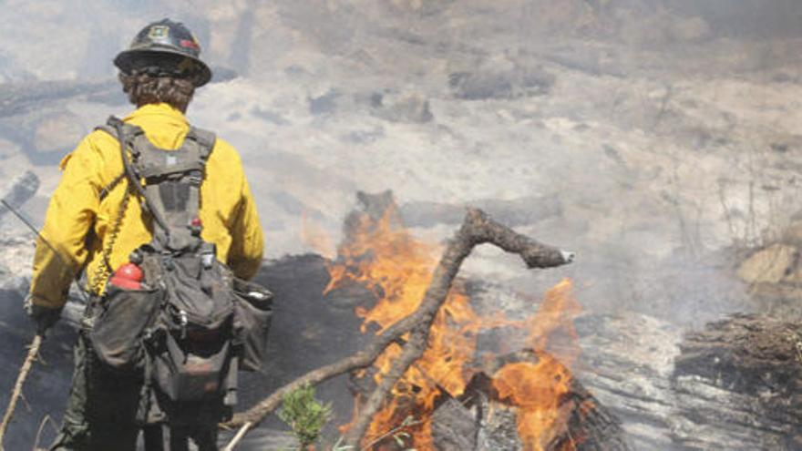 Bomberos intentando sofocar las llamas