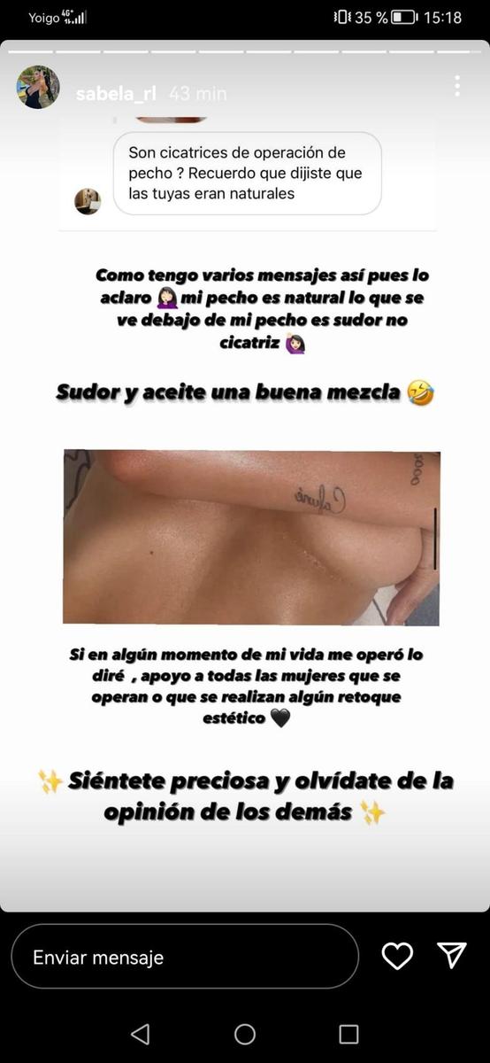 Sabela de 'La isla de las tentaciones' lo deja claro sobre su pecho
