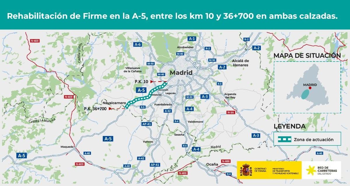 Mapa de las obras previstas en la A-5