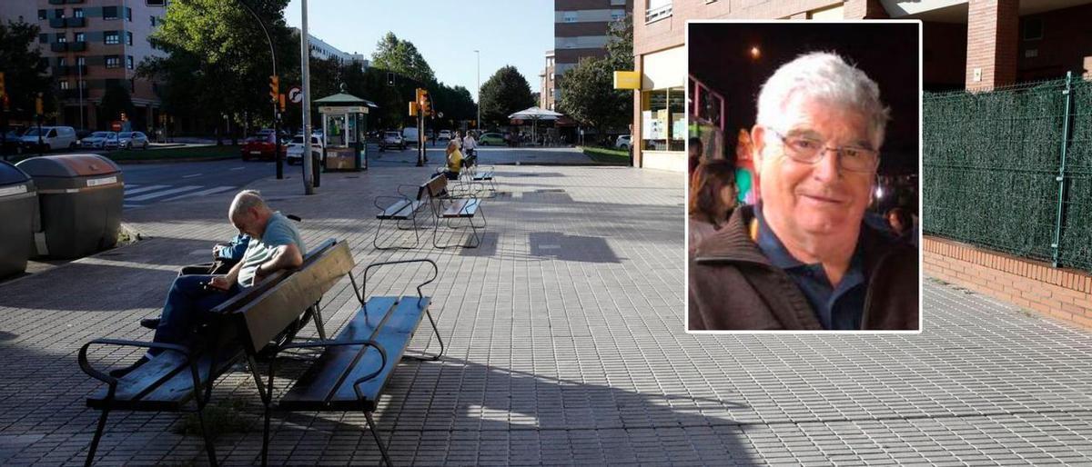 Los bancos de la calle Velázquez donde se produjo el ataque. En el recuadro, Ismael López.