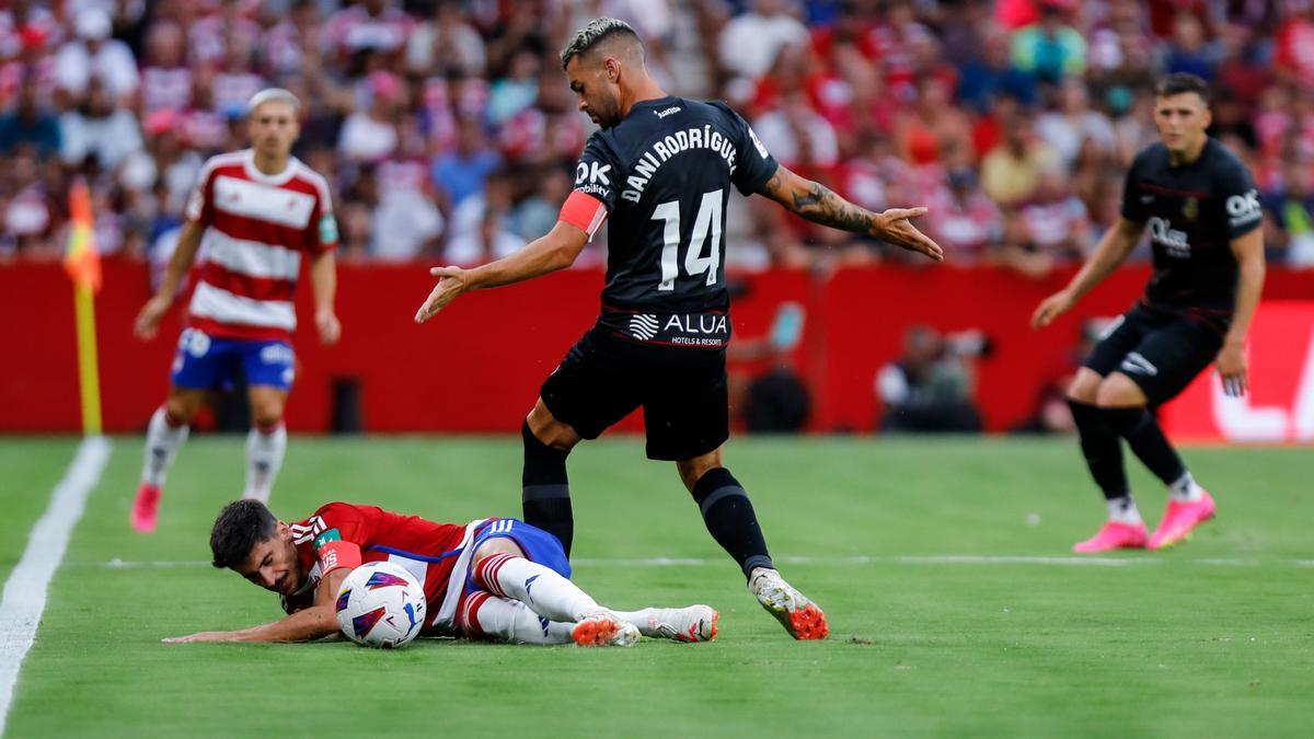 Dani Rodríguez gesticula ante la caída de un rival.