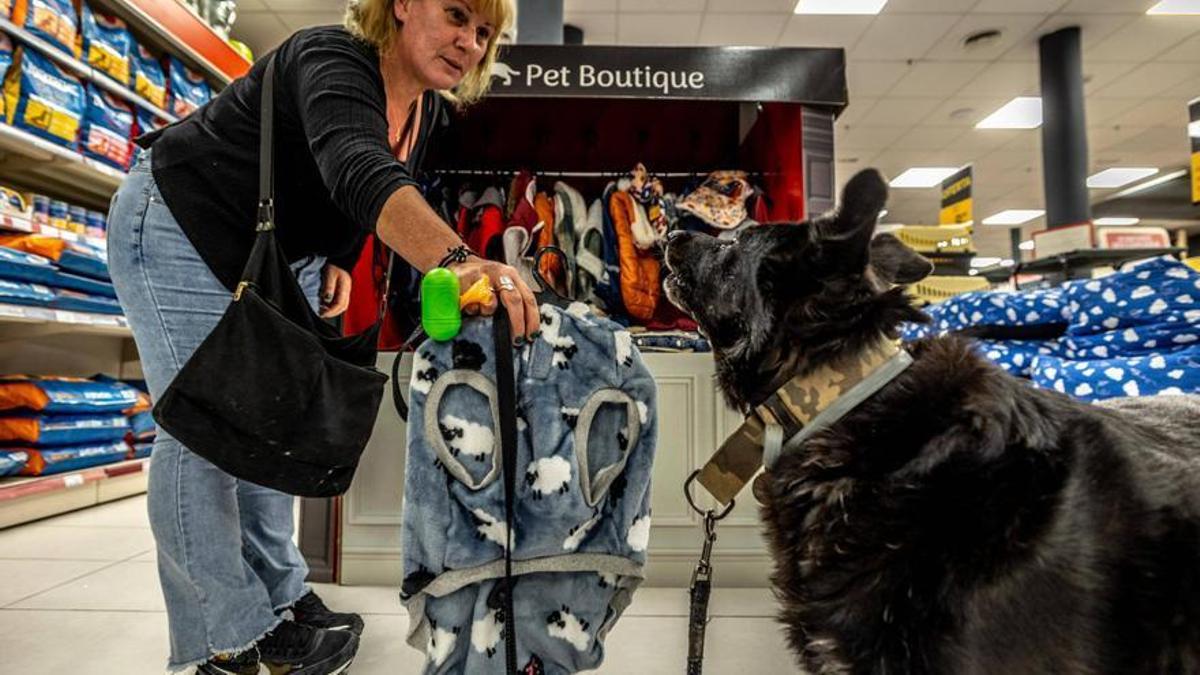 Una clienta interactúa con su perro en una tienda Kiwoko de Barcelona.