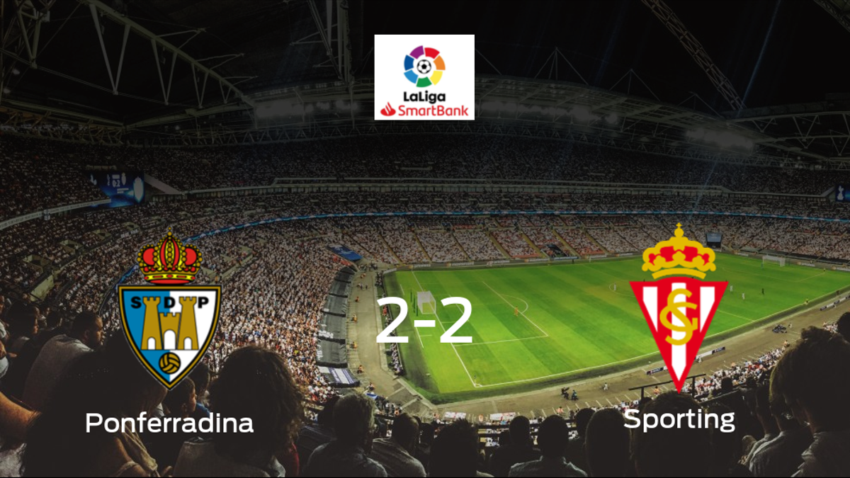 La SD Ponferradina y el Real Sporting reparten los puntos tras empatar a dos