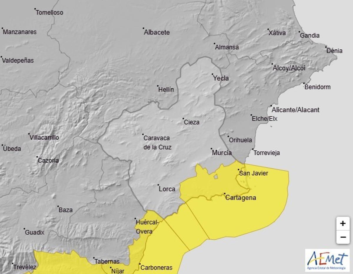 La Aemet advierte de viento de 70 kilómetros por hora en el Campo de Cartagena y Mazarrón este jueves