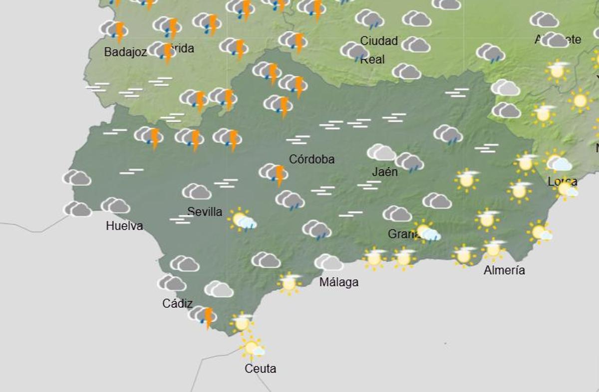 Previsión de Aemete en Andalucía a las 09.00 horas de la mañana.