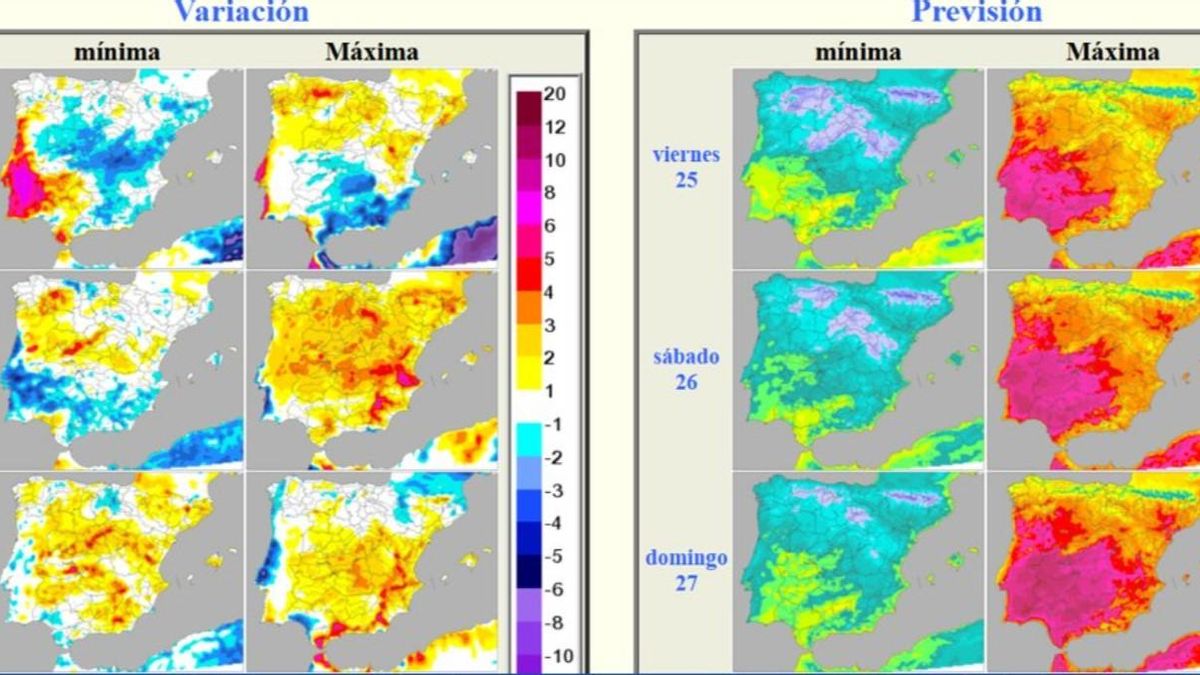 Variación de las temperaturas hasta el domingo.