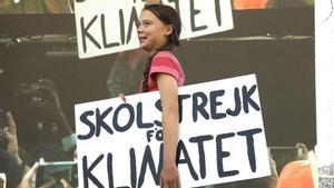 La activista ambiental sueca Greta Thunberg, en un acto de protesta contra el cambio climático.