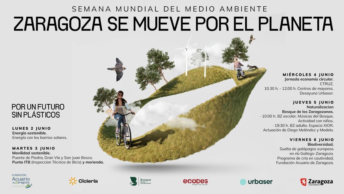 Cartel con la programación de la Semana Mundial del Medio Ambiente en Zaragoza.