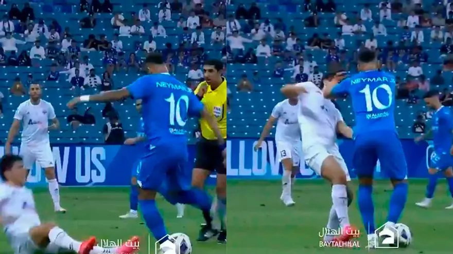 ¡Neymar la lía en su segundo partido en Arabia! Empujón y pelotazo a un rival... Brutal