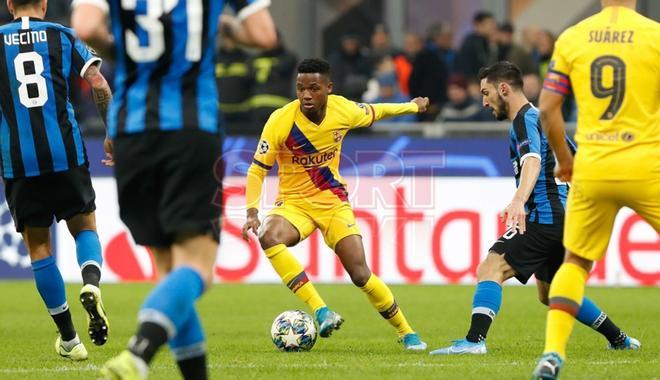 10 de diciembre de 2019. Inter de Milan 1 - FC Barcelona 2 GrupoF UEFA Champions League.   Ansu marcó con la derecha el 1:2