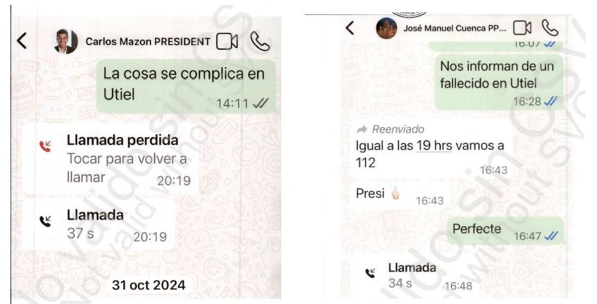 Los mensajes de Pradas a Mazón el día de la dana.