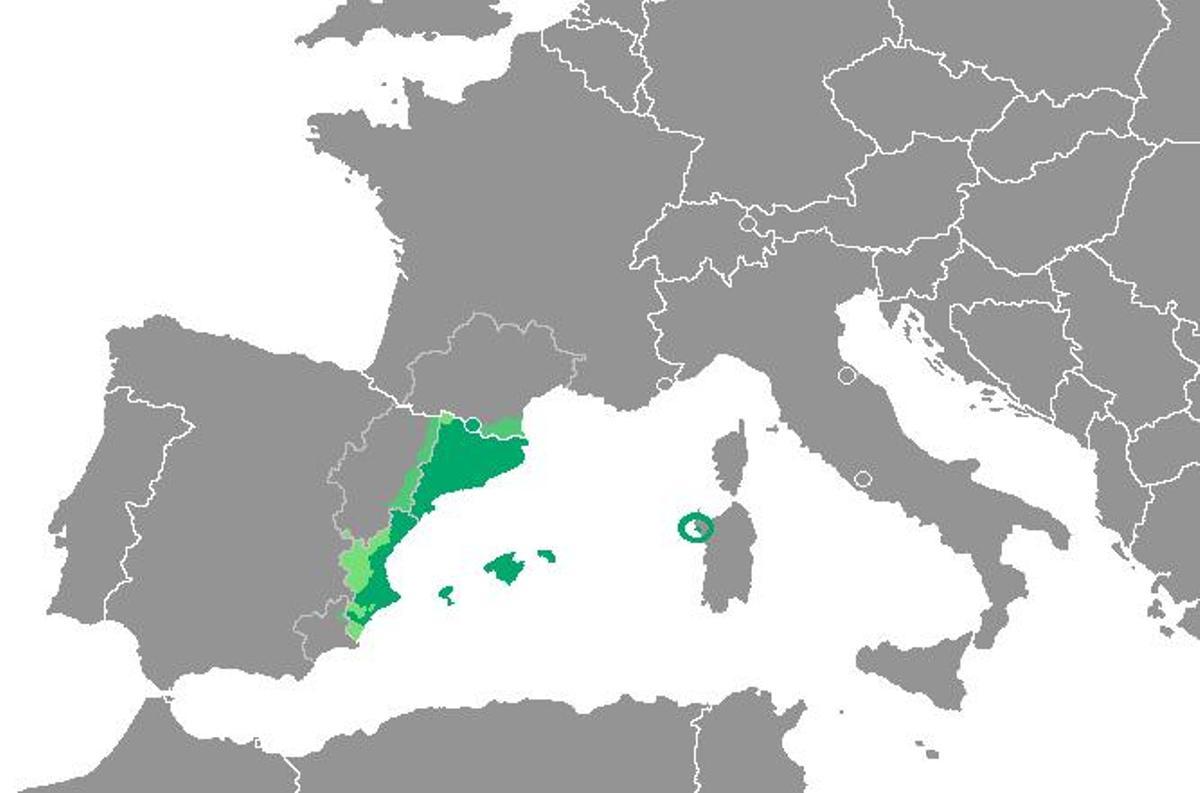 Mapa sobre la extensión del catalán en el sur de Europa. 