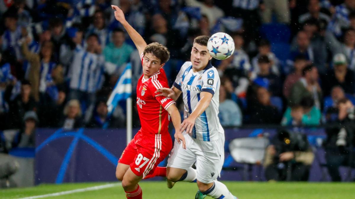 Joao Neves, durante un partido de Champions League ante la Real Sociedad