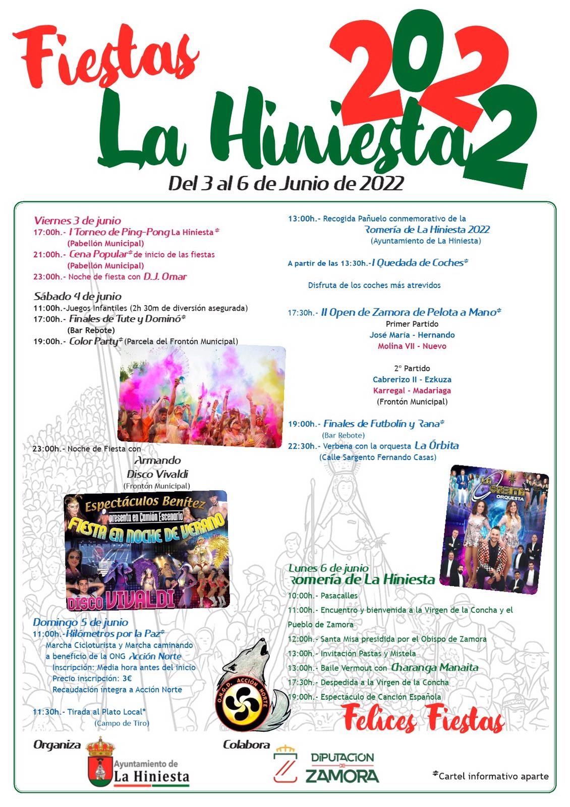 Cartel de actividades en La Hiniesta.