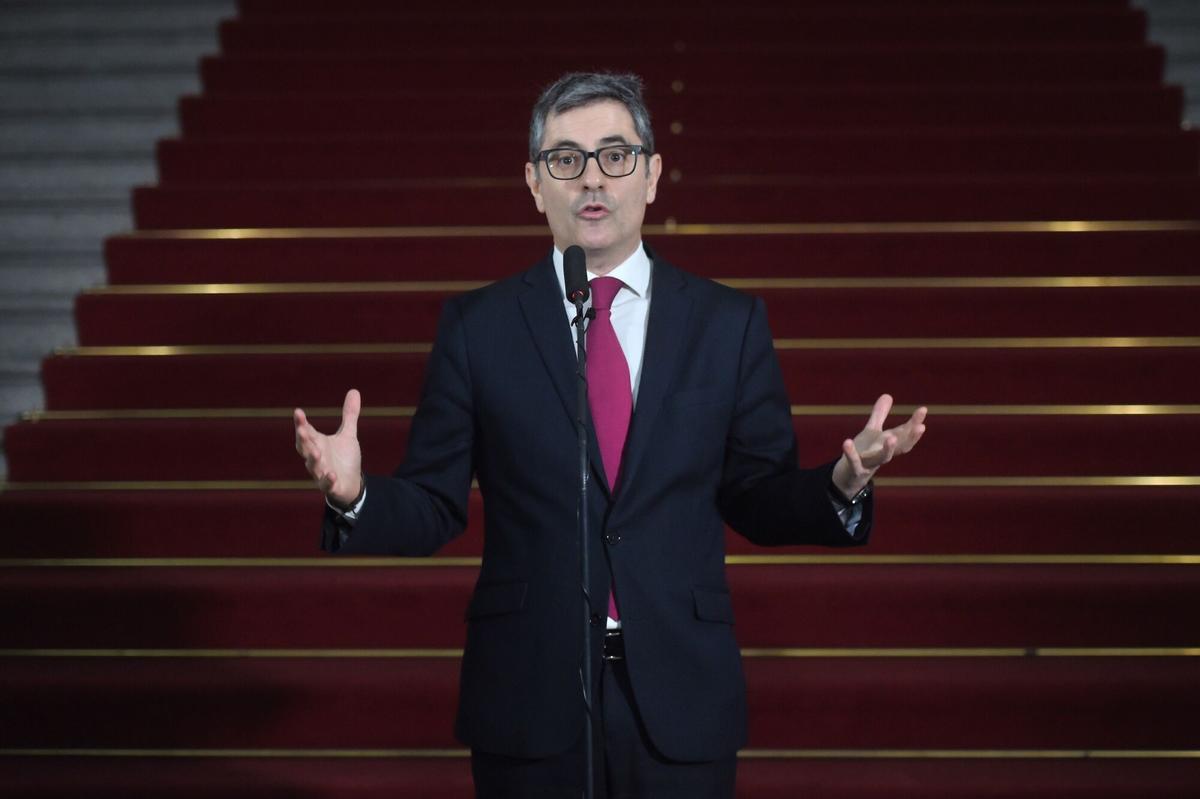 El ministro de la Presidencia, Justicia y Relaciones con las Cortes, Félix Bolaños, comparece ante los medios antes de la I Jornada de debate sobre el proyecto de Ley Orgánica de Enjuiciamiento Criminal