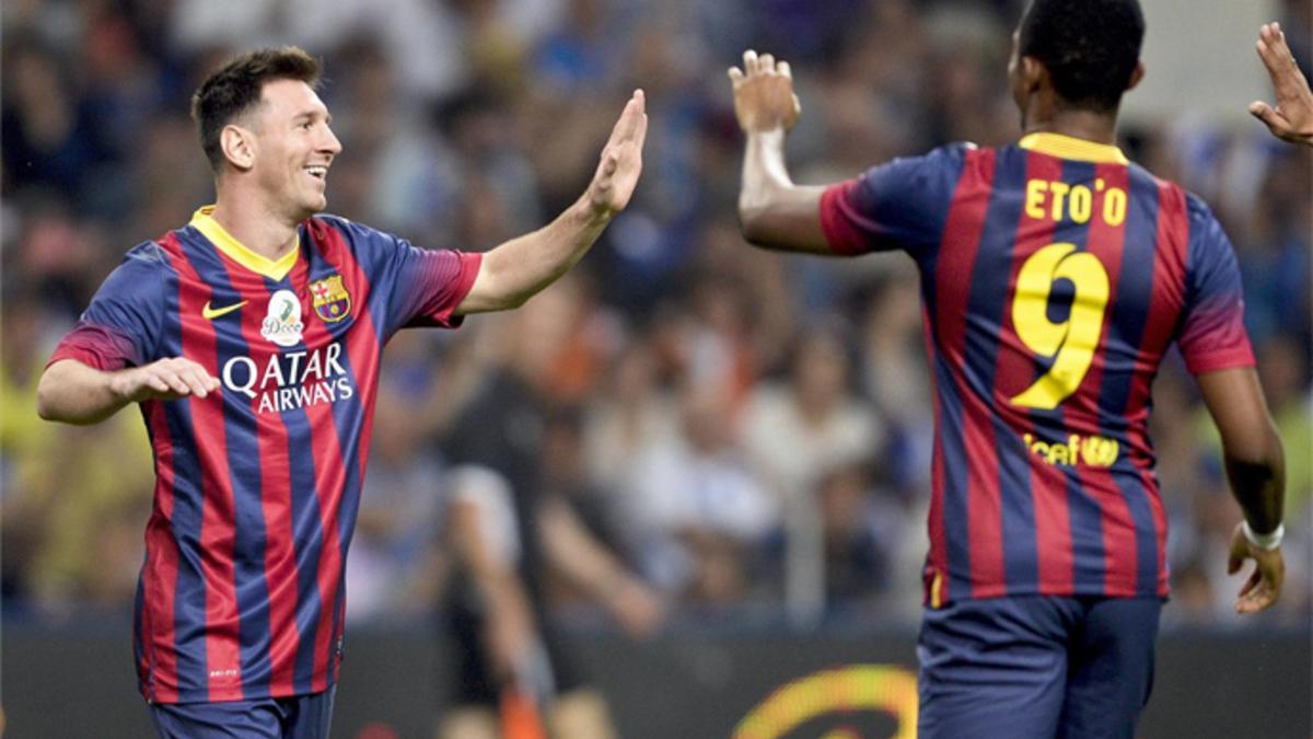 Samuel Eto'o y Leo Messi, en el partido de homenaje a Deco