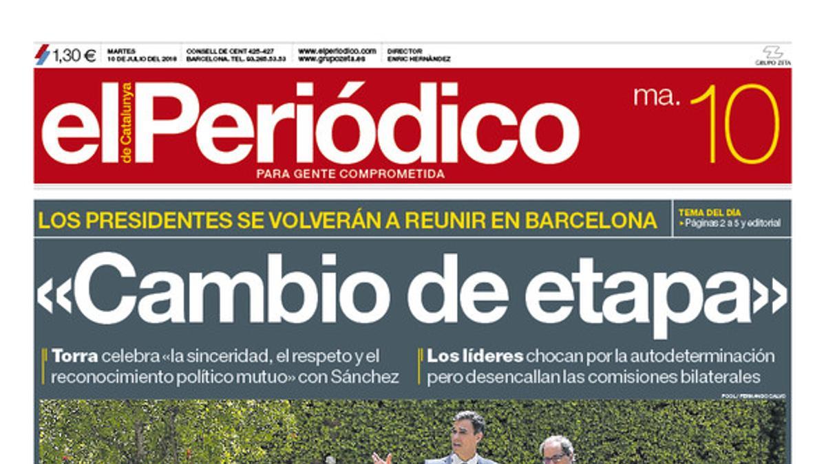 La portada de EL PERIÓDICO del 10 de julio del 2018