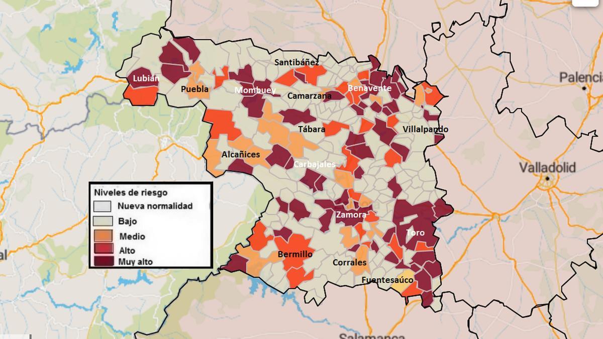 Mapa municipal de contagios de coronavirus en Zamora