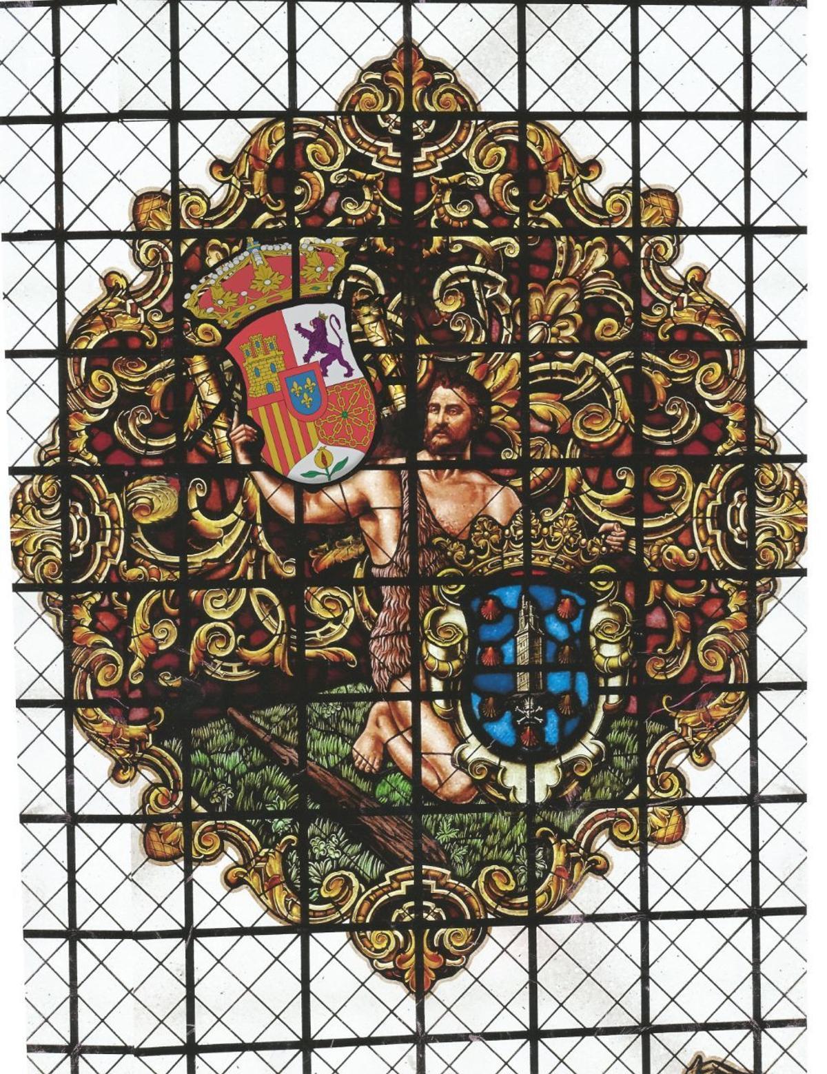 Imagen virtual de la vidriera del Palacio Municipal con el escudo constitucional.