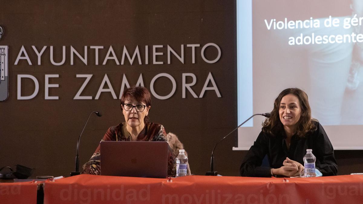 La ponente, Luisa Velasco, en otra conferencia impartida sobre violencia de género.