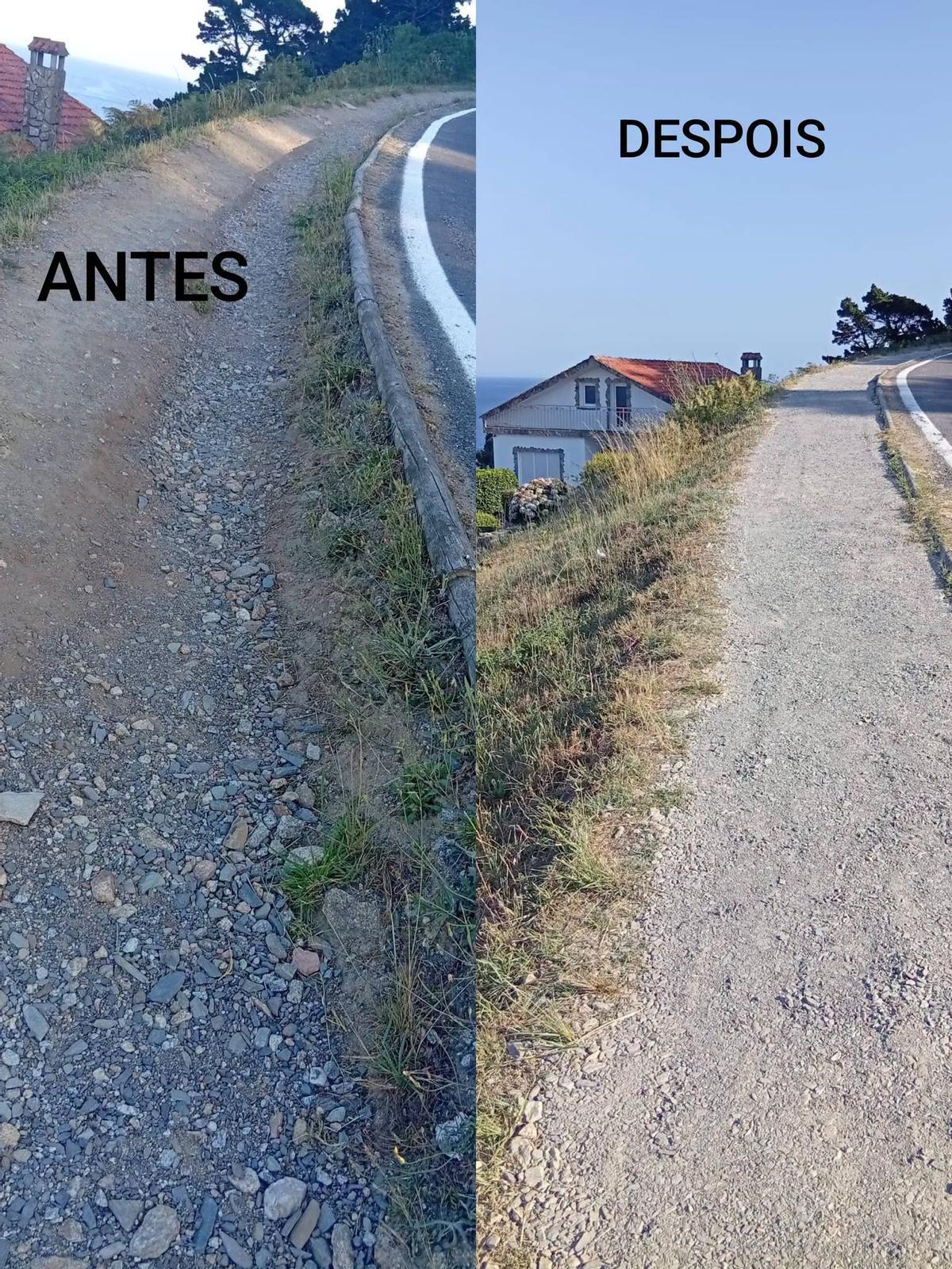 Estado da senda peonil, antes e despois da mellora realizada.