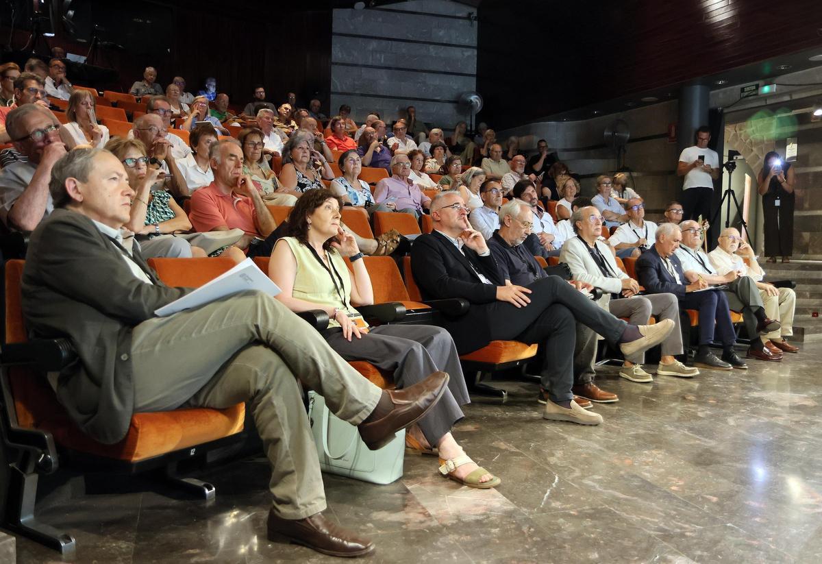 Assistents a la taula rodona a l'auditori de la Plana a la primera taula rodona de la 8a edició de la Universitat Catalana d'Estiu