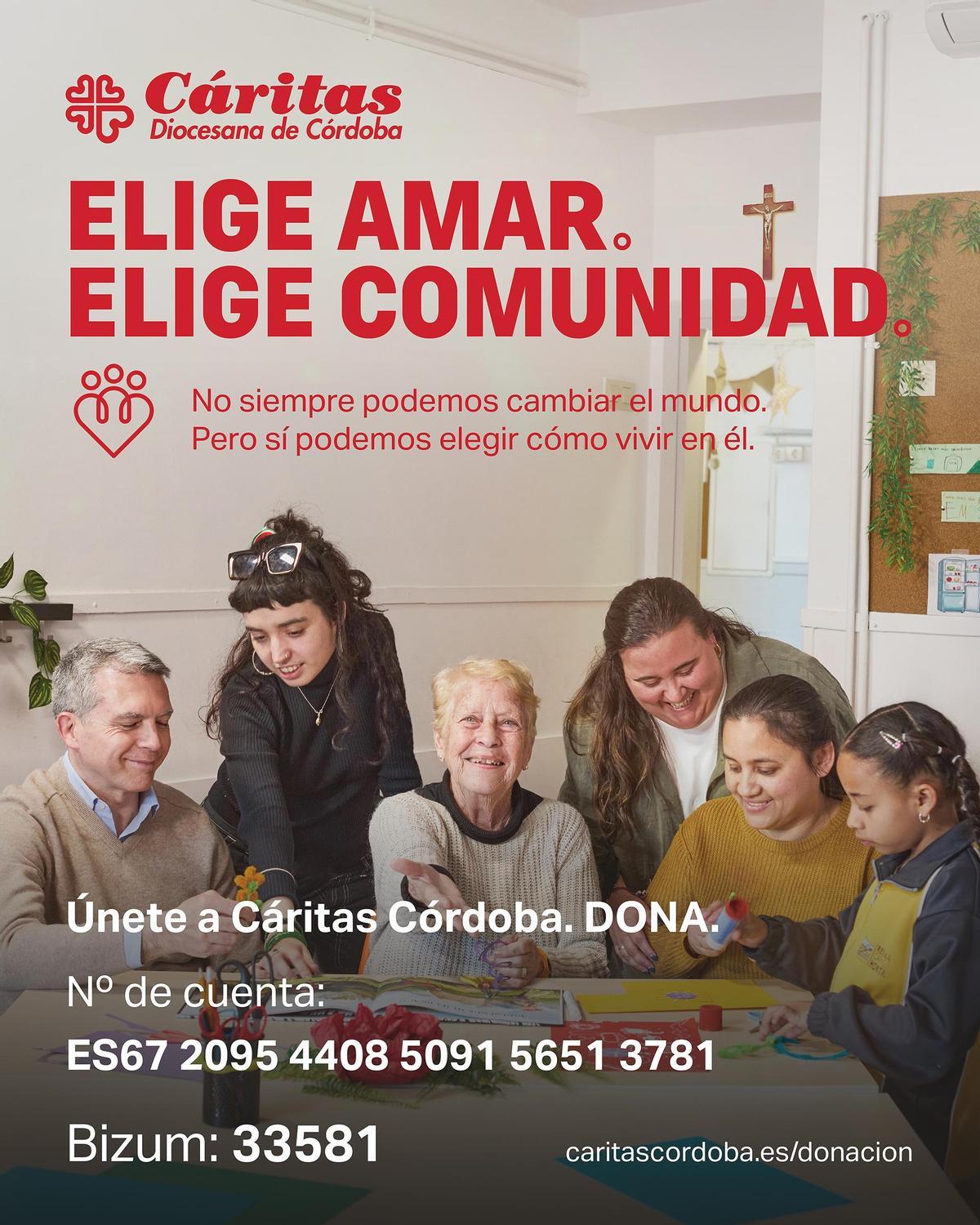 Cáritas Diocesana de Córdoba llama a la ciudadanía a construir una "sociedad humana y fraterna" frente al individualismo.